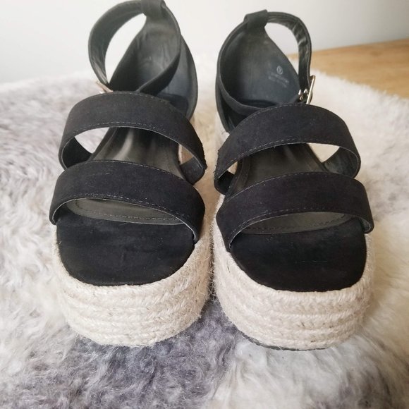 Black Suede Espadrille Platform Sandals - Picture 4 of 5